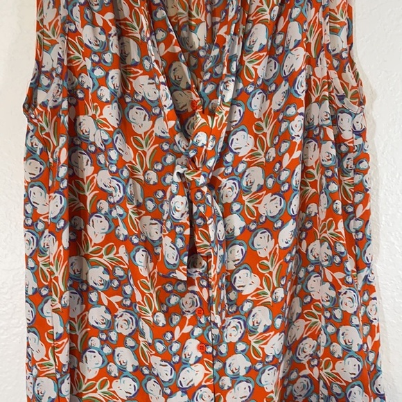 Pleione Crepe Tie Neck Blouse Floral Sleeveless - Picture 4 of 8